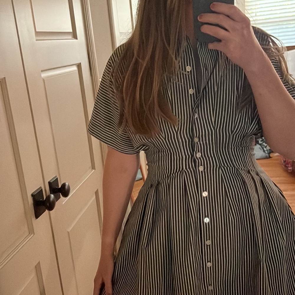 Anthropologie Tobie Black/White Stripe Shirt Dress by Exquise XS